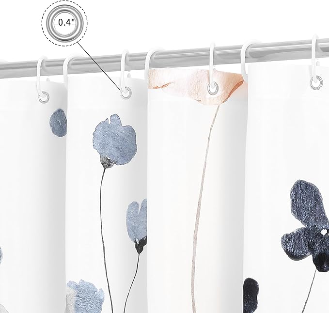 Gibelle Long Shower Curtain 72 x 78, Watercolor Floral Fabric Shower Curtain, Blue Beige Flower Decorative Bathroom Shower Curtain Set