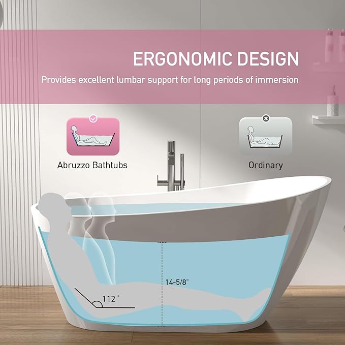 ABRUZZO 59"x27.56" Acrylic Freestanding Bathtub Contemporary Soaking Tub with Chrome Overflow and Drain High-Gloss White Finish cUPC Certified