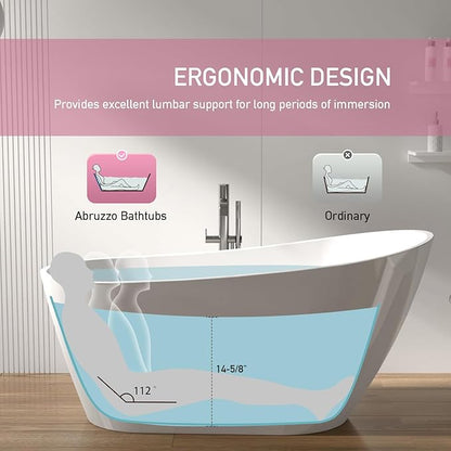 ABRUZZO 59"x27.56" Acrylic Freestanding Bathtub Contemporary Soaking Tub with Chrome Overflow and Drain High-Gloss White Finish cUPC Certified