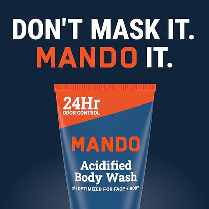 Mando Mini Body Wash - 24 Hour Odor Control - Removes Odor Better than Soap - 1.5 Ounce Tubes (Pack of 4, in 4 scents: Bourbon Leather, Pro Sport, Mt Fuji, Unscented)