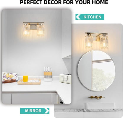 2 Light Bathroom Light Fixtures Modern Brushed Nickel 12 Inch Vanity Lights for Bathroom Lighting Fixtures Over Mirror with Thickened Glass Shade for Cabinet Mirror Bedroom Hallway