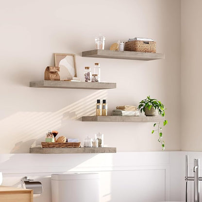 Floating Shelves for Wall, 1.5" Thick Wall Shelf Set of 4 with Invisible Brackets, 23.6L x 7.9W Hanging Shelves Farmhouse Home Decor for Bathroom, Living Room, Bedroom, Greige 6301BJP4BG