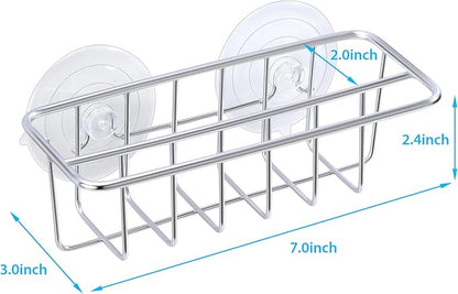 Sink Caddy Sponge Holder for Kitchen Sink Dish Cloth Hanger 2 Suspension Options(Suction Cups and Adhesive Hook), SUS304 Stainless Steel, Silver