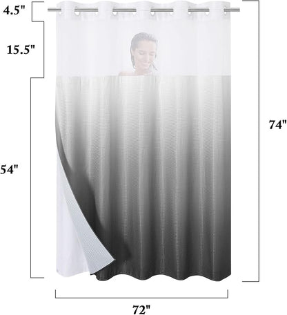 Gibelle No Hook Waffle Weave Shower Curtain with Snap-in Fabric Liner Set for Bathroom, Hotel Style with Mesh Top Window, Waterproof & Washable, Ombre Grey, 72x74