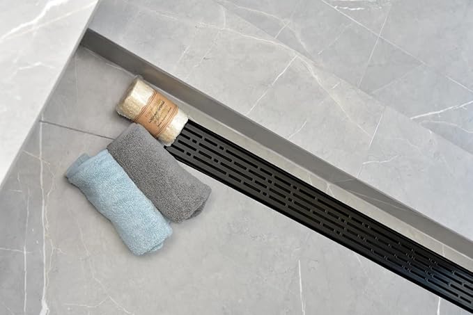 SereneDrains 304 Stainless Steel 30 Inch Matte Black Shower Drain Kit Broken Lane Linear Shower Drains for Tile Floor Long Hair Catcher Strainer Grate Cover Bathroom (Matte Black, 30 Inch)