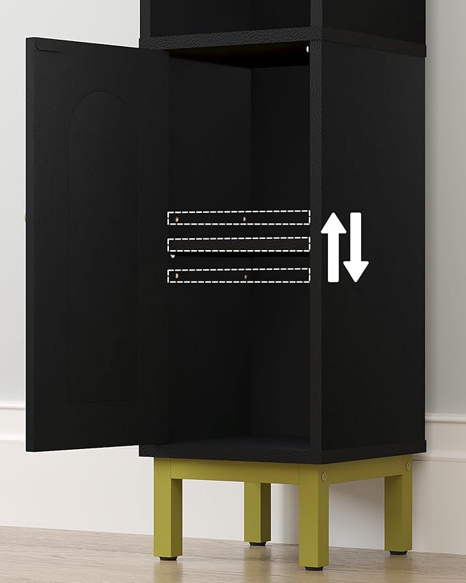 Bathroom Storage Cabinet, Small Corner Floor Cabinet with Door and Shelves, Narrow Toilet Paper Holder, Bathroom Organizer with Adjustable Shelf, for Small Spaces, Black BC08206X