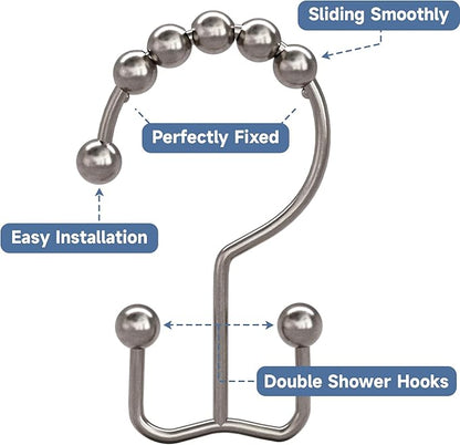 Titanker Shower Curtain Hooks Rings, Rust Resistant Metal Double Glide Shower Hooks Rings for Bathroom Shower Rods Curtains, Set of 24 Hooks - Nickel