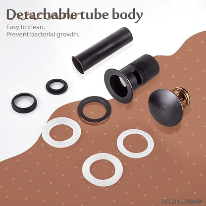 KOKOSIRI Bathroom Sink Drain with Detachable Hair Catcher, Oil Rubbed Bronze Pop Up Sink Drain with Strainer Basket Anti Clogging for Vanity Vessel Sink with Overflow, C1001ORB