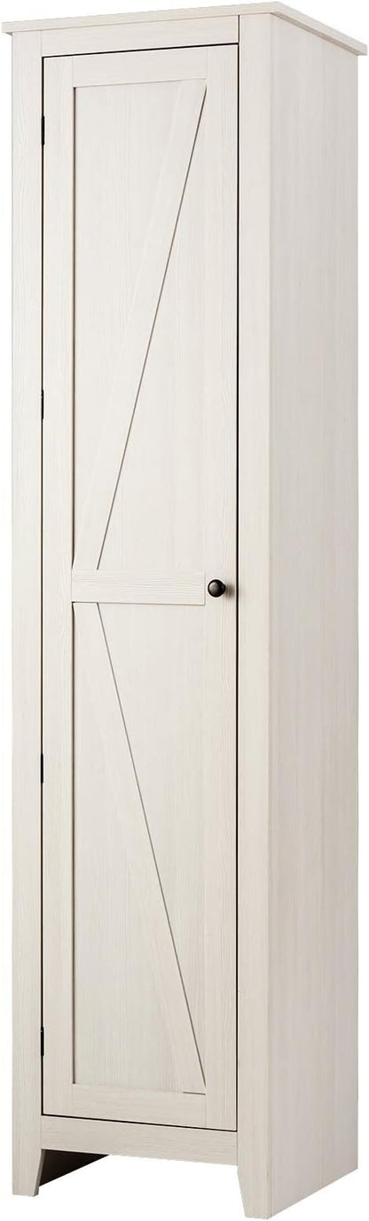 Giantex Tall Storage Cabinet Freestanding Floor Storage Tower with Four Shelves and Single Door, 17x16x72 Inch, Narrow Utility Cabinet for Living Room, Bathroom (Grayish White)