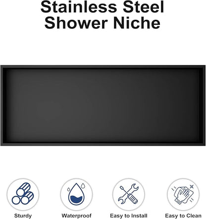 Achelous Stainless Steel Wall Insert Niche - 30" X 12", No Tile Needed, Recessed Shower Shelf Organizer, Matte Black