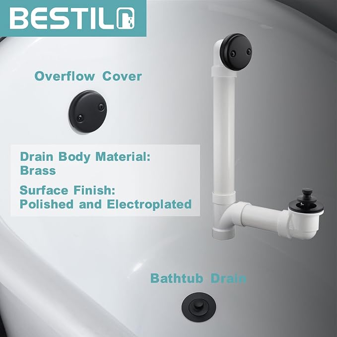 BESTILL Lift and Turn Bathtub Drain Bath Tub Trim Set Conversion Kit, Matte Black