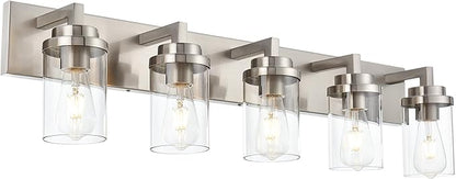 MELUCEE 5-Light Bathroom Vanity Light Brushed Nickel Finish with Clear Glass Shade, Modern Wall Mount Light Fixtures for Bedroom Powder Room Hallway