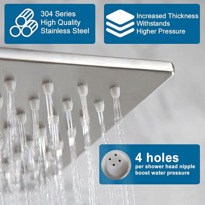 POP SANITARYWARE Shower Tub Faucet Set Brushed Nickel Bathroom Shower System with Tub Spout Wall Mounted Rainfall 12 Inch Thickened Shower Head and Handle Set Include Shower Valve and Trim Kit