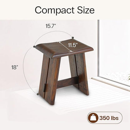 StrongTek Teak Shower Stool for Bathroom, Teak Bath Bench, 18" Height, Ergonomic Curved Seat, No Assembly Required, Compact & Stable Design, 350 lbs Capacity, Ideal for Shower, Spa & Home Use