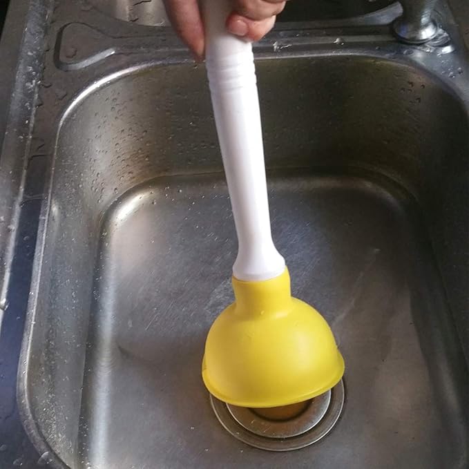Coralpearl Drain Plunger, Small Hand Force Plumber Helper, Little 4 inch Cup Clog Remover, Tiny Rubber Unclogger in 9" Short Handle for Kitchen Sink, Bathroom Toilet, Shower Bath Tub (Yellow)