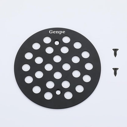 Round 4.25 Inch Screw-in Shower Drainer Cover Replacement 304 Stainless Steel 4-1/4 inch Floor Drain Grate with Screws Black