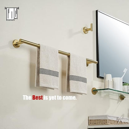 JQK Bath Towel Bar, 27 Inch Brushed Light Gold Towel Rack Bathroom, 304 Stainless Steel Thicken 0.8mm Towel Holder Wall Mount, Useable Length 24 Inch, TB110L24-BG