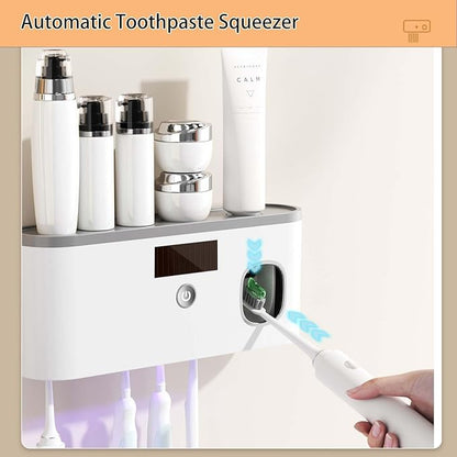 Toothbrush Holders for Bathrooms, Toothbrush Sanitizer Holder for Kids and Adult, Electric Toothbrush Holders Wall Mounted with Toothpaste Dispenser