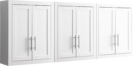 Crosley Furniture Savannah 3-Piece Wall Storage Cabinet, Cabinets for Laundry, Bathroom, Kitchen, White