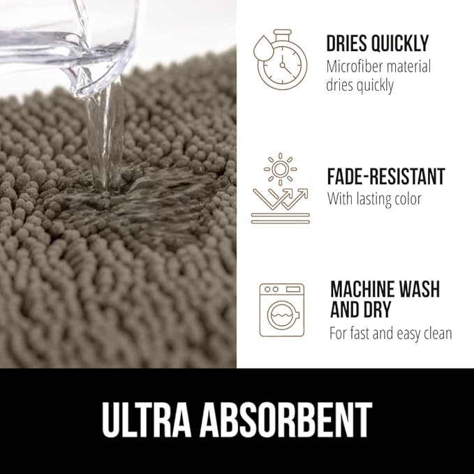 GORILLA GRIP Bath Rug Mat 60x24, Thick Soft Absorbent Chenille, Quick Dry Microfiber Mats, Rubber Backing Washable Shower Floor Rugs, Bathmat Runner, US Designed Bathroom Home Decor Accessories Latte