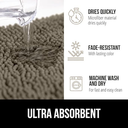 GORILLA GRIP Bath Rug Mat 60x24, Thick Soft Absorbent Chenille, Quick Dry Microfiber Mats, Rubber Backing Washable Shower Floor Rugs, Bathmat Runner, US Designed Bathroom Home Decor Accessories Latte