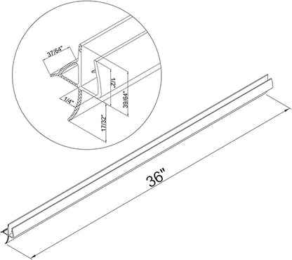 Frameless Shower Door Bottom Seal, 36" Long Shower Sweep for 1/4" (6mm) Glass, Clear Vinyl with Drip Rail – Prevent Leaks & Create a Waterproof Barrier