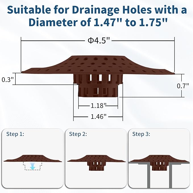 Bathtub Drain Hair Catcher,Tub Shower Drain Hair Trap/Strainer,3PCS Silicone Collapsible Tub Hair Catcher Drain Protector Designed for 1.47" to 1.75'' Regular Drains(Coffee)