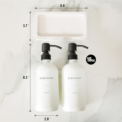 Kitchen Soap Dispenser Set, White Soap Dispenser with Black Stainless Steel Pump, Perfect for Modern Kitchen Decor. (White)