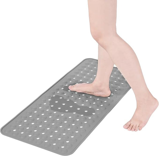 Silicone Bath Tub Mat Non Slip, 36"x16" Shower Foot Scrubber Mat with Drain Holes and Suction Cups, Upgraded Bathtub and Shower Mats, Machine Washable Bathtub Floor Liner Mats for Bathroom