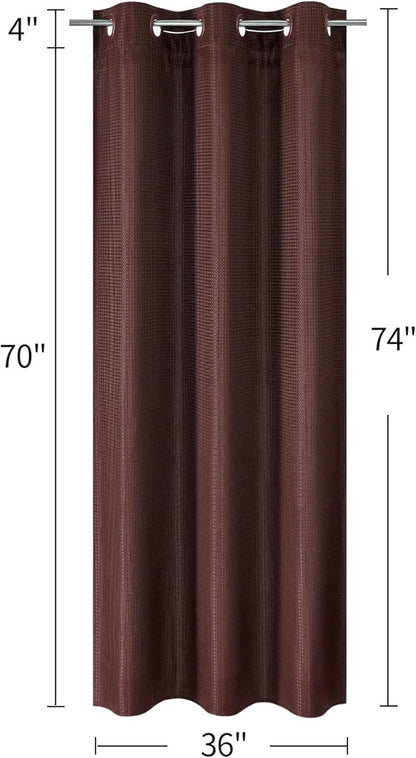 MitoVilla Brown Waffle Small Stall Shower Curtain Liner Set 36 x 74, No Hooks Required Half Size Narrow Fabric Shower Curtain Set with Snap-in Liner for Modern Farmhouse Bathroom Decor, Dark Brown