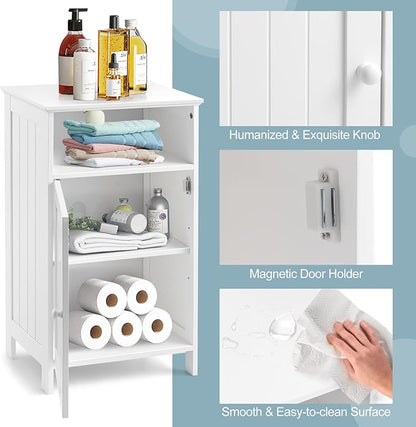Safeplus Small Floor Storage Cabinet/Organizer with Drawer and Door, For Bathroom & Toilet, White