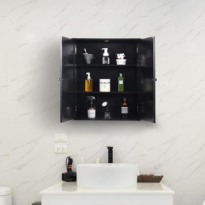 Blcak Bathroom Cabinet Wall Mounted, Bathroom Wall Cabinet Over Toilet, Hanging Cabinet for Bathroom, Bathroom Medicine Cabinet with 2 Doors and Adjustable Shelves, Wood