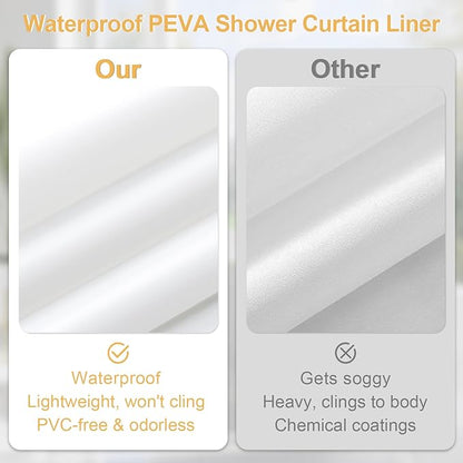 3-in-1 White Waffle Shower Curtain Set, Waterproof Fabric Modern Shower Curtain with PEVA Liner & 12 Stainless Steel Double-Sided Hooks, Hotel Style Bathroom Decor, 72 x 72