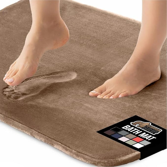 GORILLA GRIP Memory Foam Bath Mat, Soft Absorbent Velvet Bathroom Mats, Durable Dots on Underside, Machine Washable Bathmat, Carpet Rug Room Decor for Shower Tub Floor RV, 48x24 Rugs, Taupe