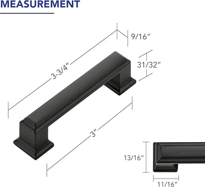 Ravinte Hardware 30 Pack Matte Black Cabinet Pulls, 3 Inch (76mm) Hole Center Zinc Alloy Drawer Handles for Kitchen Cabinets, Cupboards, Dressers, Square Solid Metal Hardware