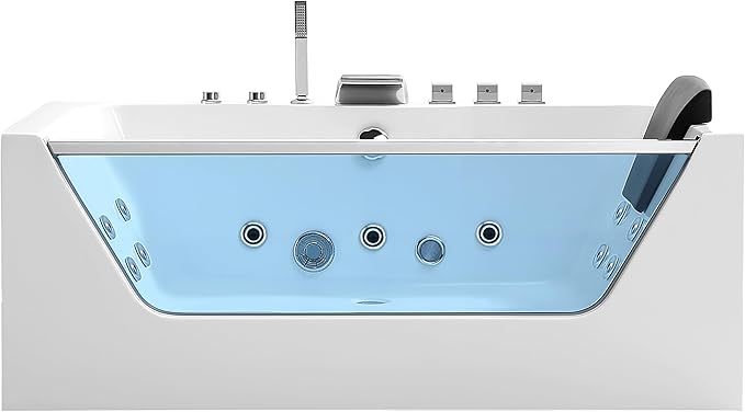Empava 59 x 29" Whirlpool Tub,750W Acrylic Jetted Bathtub with 11 Jets,Hydromassage with Chromatherapy,3-Side Apron,58 Gallons,ETL Certified
