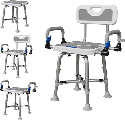 Shower Chair for Seniors Elderly Handicap Disabled Or Bariatric Adults Heavy Duty 500 Lbs Bench Seat for Inside Shower Stall and Bathroom Bath Tub with Arms and Back Adjustable Stool Chairs