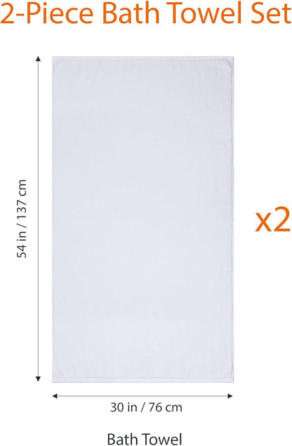 Amazon Basics 2 Piece Quick-Dry Oversize Bath Towel, 100% Cotton, White, 54" x 30" (Pack of 12)