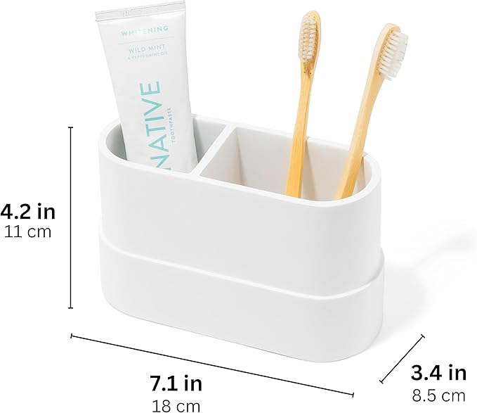 Matte White Large Toothbrush and Toothpaste Holder and Cup for Bathroom Vanity and Countertop, Round Organizer for Electric Toothbrushes, Floss, Razors, Cotton, and Mouthwash
