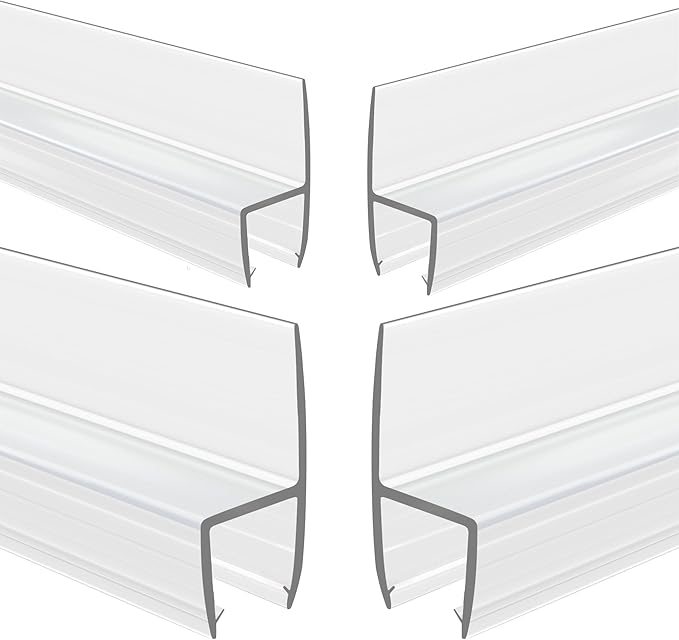 4-Pack Frameless Shower Door Side Seal Strip Shower Door Bottom Seal Shower Door Sweep for 1/4 Inch Thick Glass, Vertical H-Type Glass Door Seal Stop Leaks. (4-Pack x 45" Length)