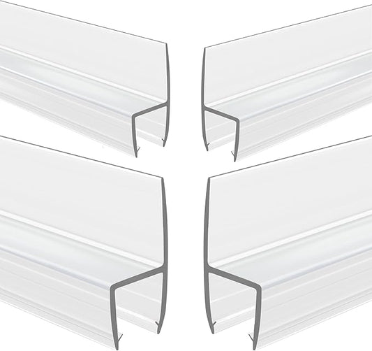 4-Pack Frameless Shower Door Side Seal Strip Shower Door Bottom Seal Shower Door Sweep for 1/4 Inch Thick Glass, Vertical H-Type Glass Door Seal Stop Leaks. (4-Pack x 45" Length)