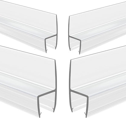 4-Pack Frameless Shower Door Side Seal Strip Shower Door Bottom Sweep Seal for 1/2 Inch Thick Glass, Vertical H-Type Glass Door Seal Stop Leaks. (4-Pack x 45" Length)