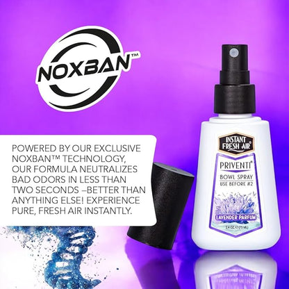 Signature PRIVENTI Toilet Spray, Lavender Parfum Bathroom Spray with Noxban Technology Odor Elimination, Travel Size, Long-Lasting Freshness for Home, Travel or Work, 2.4 Oz. - INSTANT FRESH AIR