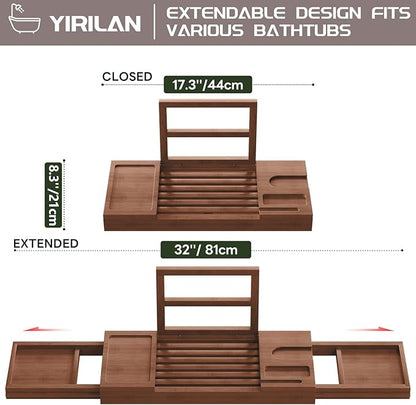 Yirilan Bamboo Bathtub Tray, Expandable Bathroom Tray,Browm