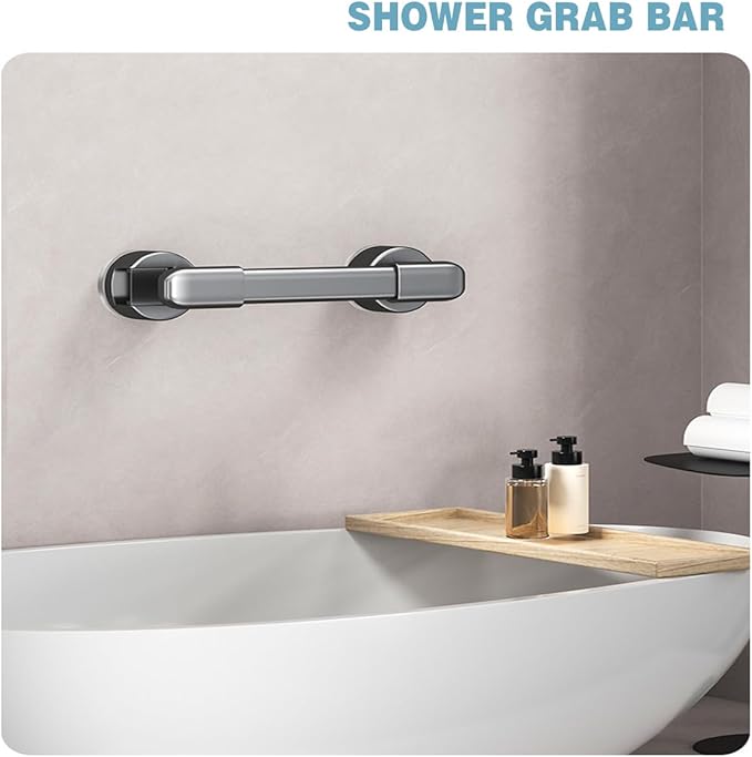 Suction Cup Grab bar for Shower，Suction Grab Bars for Showers，Bathroom Shower Grab Bar, Suction Cup Mount, Removable Shower Grab Bar, Gray,16.1 inches/41CM