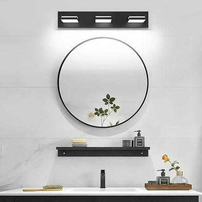SineRise LED Modern Bathroom Vanity Light Fixtures, Modern Acrylic Bathroom Wall Lighting Fixtures Over Mirror (Cool White 6000K) (3-Light, 24-Inch), Matte Black- Non-dimmable