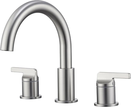 SITGES Brushed Nickel High-Arc Bathtub Faucet,Solid Brass,2-Handle Deck Mount Tub Faucet,3-Hole Roman Bath Tub Faucet Set with Valve