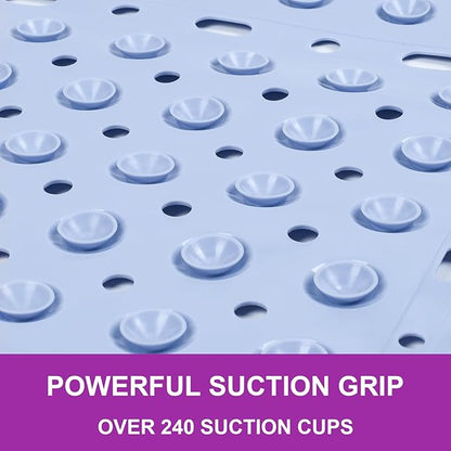 Reetual XL Shower Mat Non Slip - 27x27 Bath Mat for Shower Stall or Large Bathtub Mat with 240 Powerful Suction Cups and Drain Holes. Black Shower Mats for Bathroom (Blue Aqua)