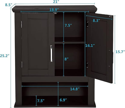 VINGLI Bathroom Cabinet Wall Mounted Espresso Wall Cabinet Floating Cabinet for Wall Storage Bathroom with Doors and Adjustable Shelf Medicine Cabinet Organizer