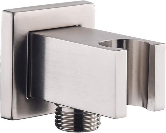 Wall Supply Elbow with Hand Shower Holder, Brass Square G1/2 Shower Hose Connector, Wall Mount Water Outlet for Bathroom Shower, Brushed Nickel